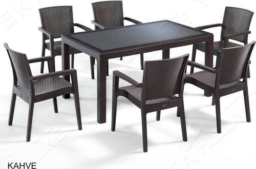 Liverno Rattan 6 Sandalyeli Camlı Dikdörtgen Masa Takımı