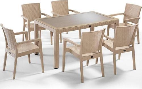 80*140 6'lı Rattan Camlı Masa Takımı