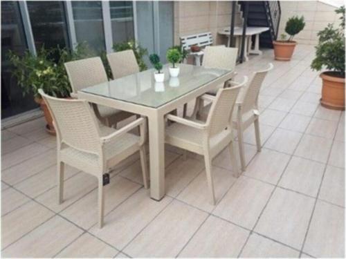 90x150 Rattan Camlı Bahçe Ve Teras Masa Sandalye Takımı 6