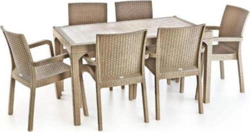 Markiz Rattan Camlı Bahçe Balkon Masa Takımı 6 Sandalyeli