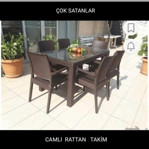 Rattan Sandalye 90x150 Camlı Takım
