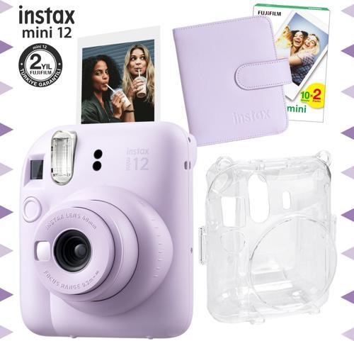 mini 12 Lila Fotoğraf Makinesi-20'lu Film-Kare Albüm ve Şeffaf Kılıf Seti