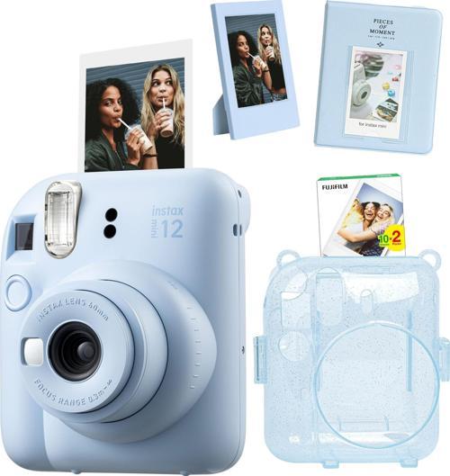 mini 12 Mavi Fotoğraf Makinesi Simli Pleksi Kılıf Pvc Albüm 20'li Film ve Çerçeveli Hediye Se