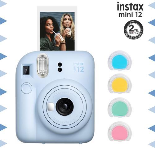 mini 12 Mavi Fotoğraf Makinesi ve 4'lü Renkli Lens Seti