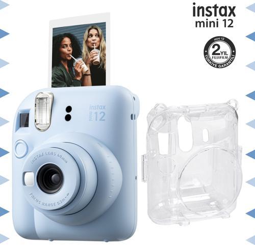 mini 12 Mavi Fotoğraf Makinesi ve Şeffaf Kılıf Seti