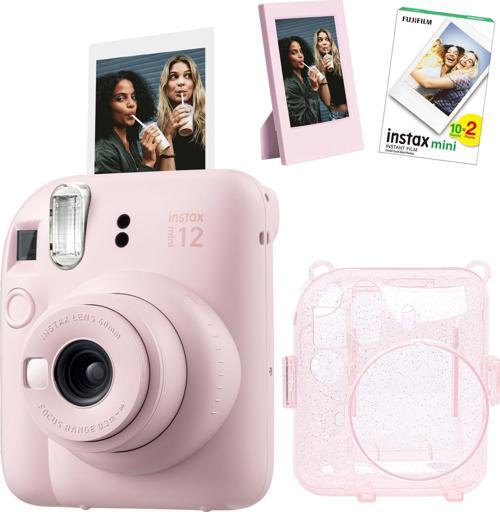 mini 12 Pembe Fotoğraf Makinesi Simli Pleksi Kılıf Çerçeve ve 20'li Film Hediye Seti-FOTSI001