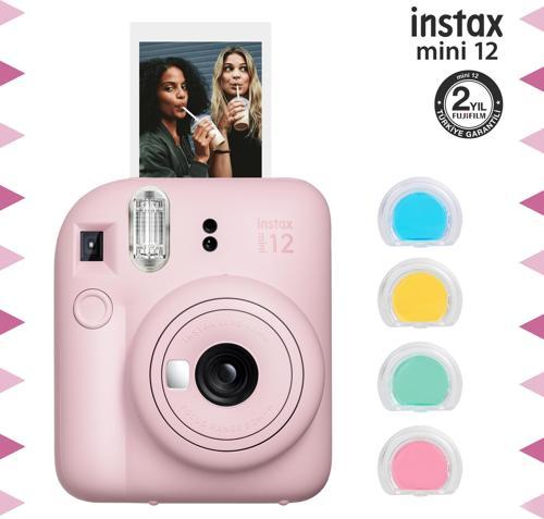 mini 12 Pembe Fotoğraf Makinesi ve 4'lü Renkli Lens Seti