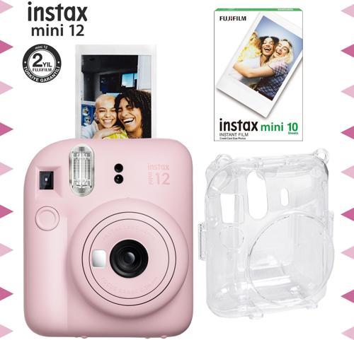 mini 12 Pembe Fotoğraf Makinesi-10'lu Film ve Şeffaf Kılıf Seti