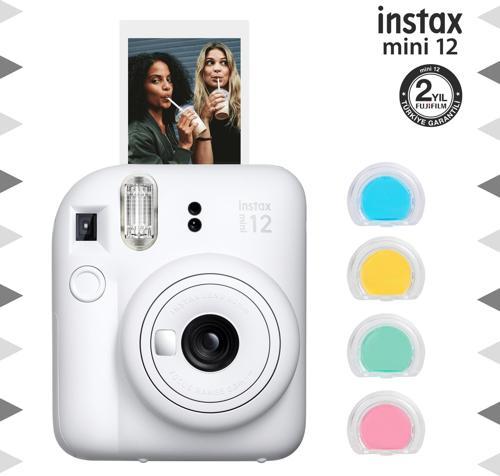 mini 12 Beyaz Fotoğraf Makinesi ve 4'lü Renkli Lens Seti
