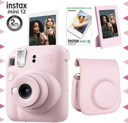 mini 12 Pembe Fotoğraf Makinesi-10'lu Film-Çerçeve ve Deri Kılıf Seti
