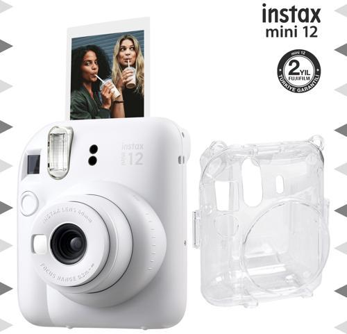 mini 12 Beyaz Fotoğraf Makinesi ve Şeffaf Kılıf Seti