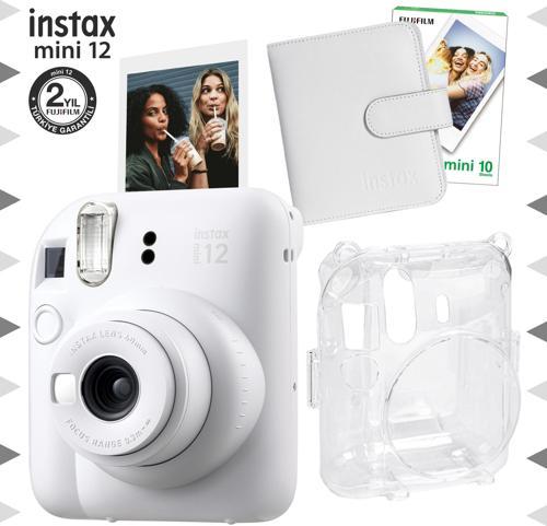 mini 12 Beyaz Fotoğraf Makinesi-10'lu Film-Kare Albüm ve Şeffaf Kılıf Seti