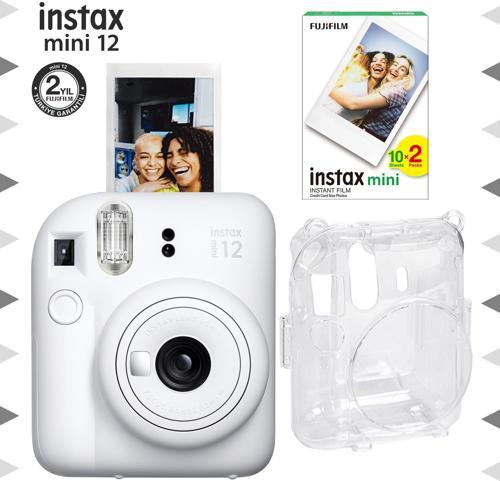 mini 12 Beyaz Fotoğraf Makinesi-20'li Film ve Şeffaf Kılıf Seti