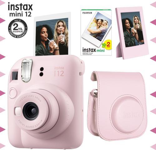 mini 12 Pembe Fotoğraf Makinesi-20'li Film-Çerçeve ve Deri Kılıf Seti