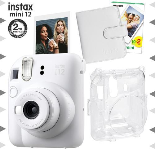 mini 12 Beyaz Fotoğraf Makinesi-20'lu Film-Kare Albüm ve Şeffaf Kılıf Seti
