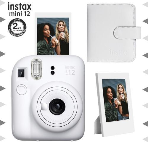 mini 12 Beyaz Fotoğraf Makinesi-Çerçeve ve 64'lü Kare Albüm Seti