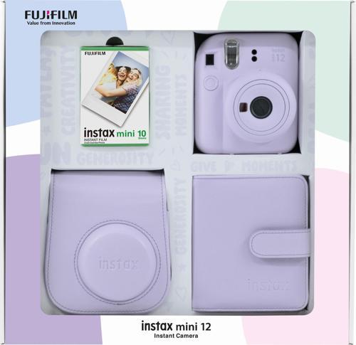 mini 12 Lila Fotoğraf Makinesi 10'lu Film Kare Albüm ve Deri Kılıf Bundle Box