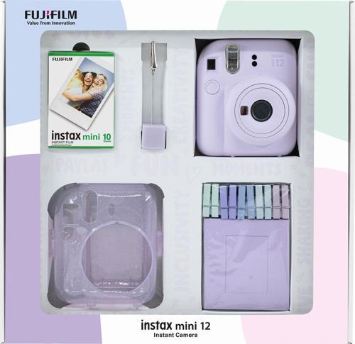 mini 12 Lila Fotoğraf Makinesi 10'lu Film Simli Pleksi Kılıf Mandal ve Kıskaçlı Resim Standı