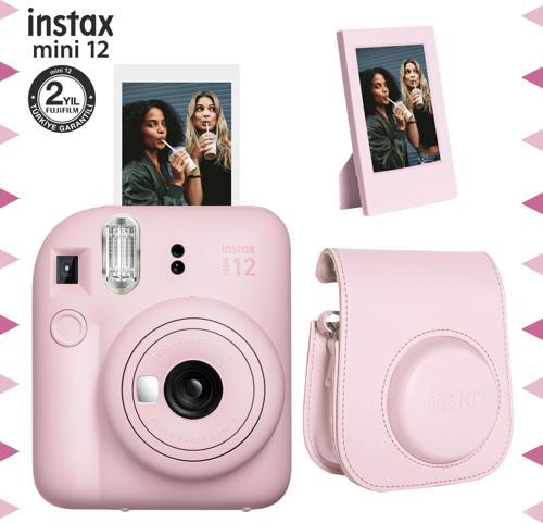 mini 12 Pembe Fotoğraf Makinesi-Çerçeve ve Deri Kılıf Seti