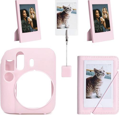 mini 12 Pembe Slikon Kılıf Mini 28'li Albüm ve Fotoğraf Çerçeveleri Aksesuar Seti