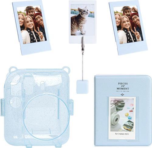 mini 12 Simli Şeffaf Mavi Kılıf Pvc 64'lü Albüm ve Fotoğraf Çerçeveleri Aksesuar Seti