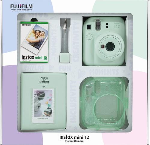 mini 12 Yeşil Fotoğraf Makinesi 10'lu Film Simli Pleksi Kılıf PVC Albüm ve Kıskaçlı Resim Sta