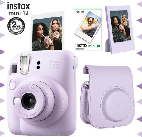 mini 12 Lila Fotoğraf Makinesi-10'lu Film-Çerçeve ve Deri Kılıf Seti