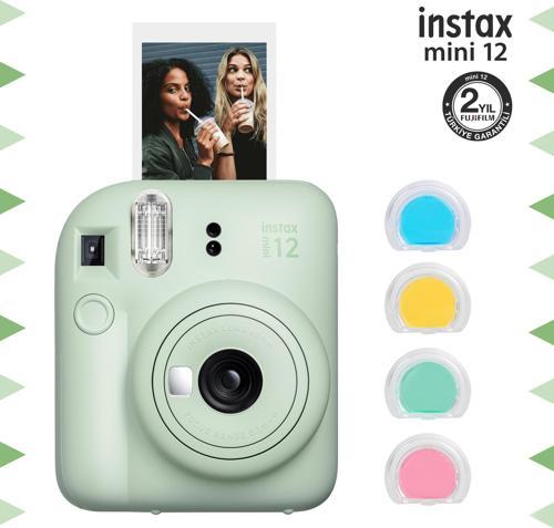 mini 12 Yeşil Fotoğraf Makinesi ve 4'lü Renkli Lens Seti