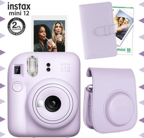 mini 12 Lila Fotoğraf Makinesi-10'lu Film-Laporta Albüm ve Deri Kılıf Seti