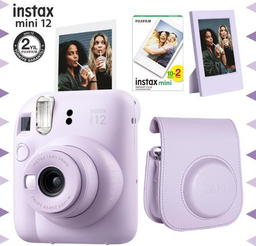 mini 12 Lila Fotoğraf Makinesi-20'li Film-Çerçeve ve Deri Kılıf Seti