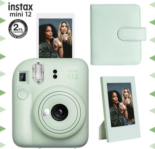 mini 12 Yeşil Fotoğraf Makinesi-Çerçeve ve 64'lü Kare Albüm Seti