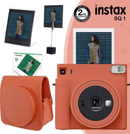 SQ1 Terracotta Turuncu Fotoğraf Makinesi 10lu Kare Film Deri Kılıf Pleksi Çerçeve ve Kıskaçlı