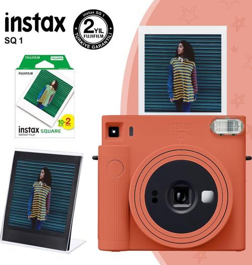 SQ1 Terracotta Turuncu Fotoğraf Makinesi 20li Kare Film ve Pleksi Çerçeve