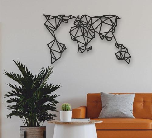 Geometrik Dünya Haritası Metal Duvar Dekoru