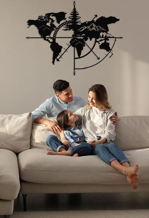 Dağlı Dünya Haritası Metal Duvar Dekoru