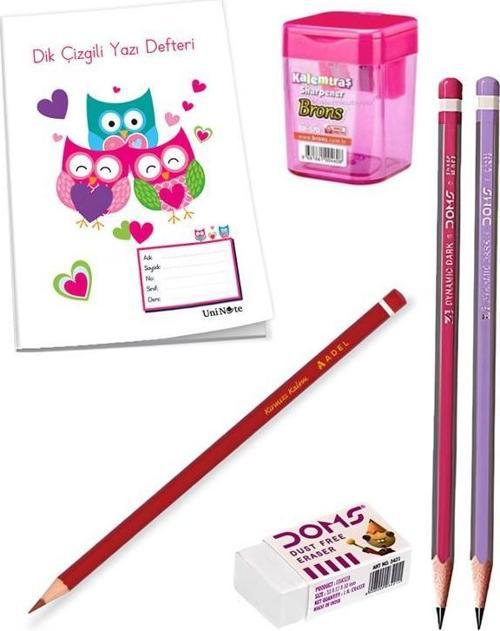 İlkokul Defter ve Kalem Seti 6 Parça Kız