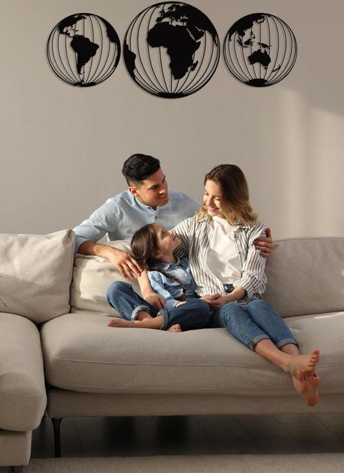 Dünya Haritası 3'lü Metal Duvar Dekoru