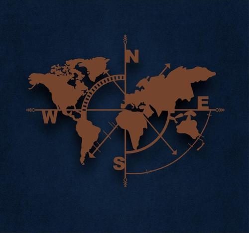 Geometrik Pusula Dünya Haritası Metal Duvar Dekoru