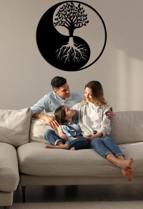 Ying Yang Aile Ağacı Metal Duvar Dekoru