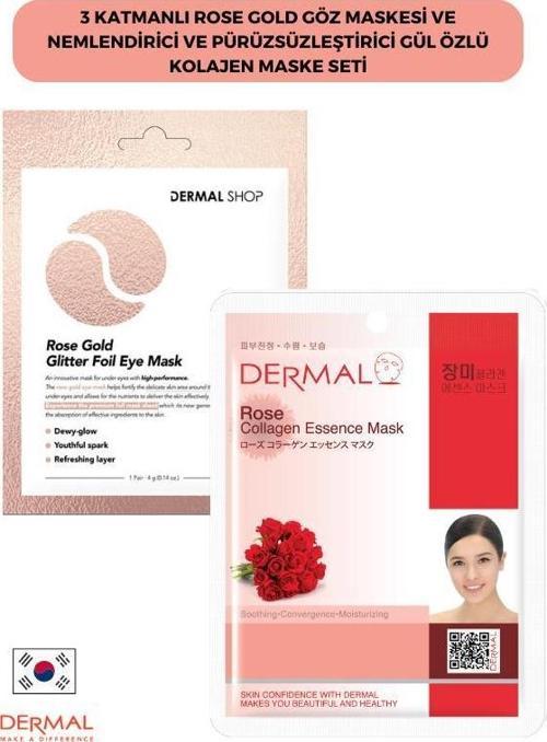 3 Katmanlı Rose Gold Göz Maskesi ve Nemlendirici Ve Pürüzsüzleştirici Gül Özlü Kolajen Maske Seti
