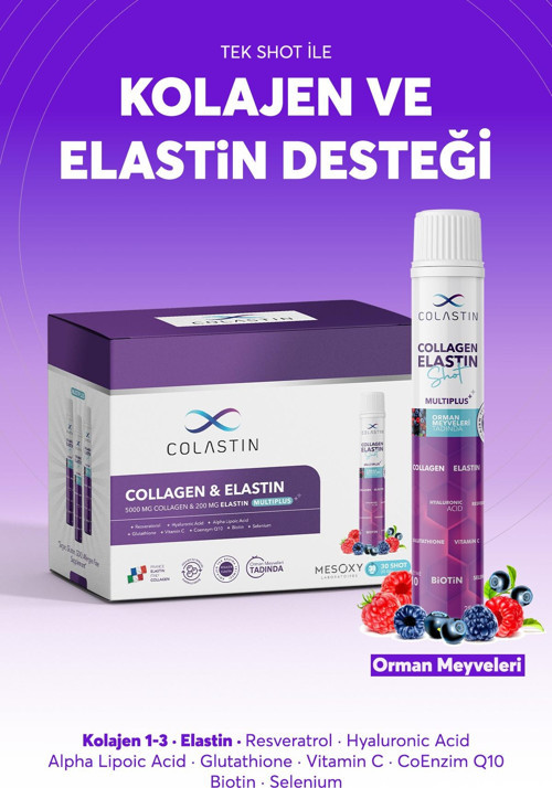 MultiPlus 30 Shot · 5000 Mg Kolajen ve 200 Mg Elastin · Saç, Cilt, Tırnak ve Vücut · Orman Meyveleri