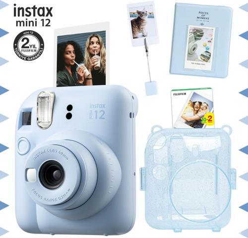 mini 12 Mavi Fotoğraf Makinesi-20'li Film-Kıskaçlı Stand-PVC Albüm ve Simli Pleksi Kılıf Seti