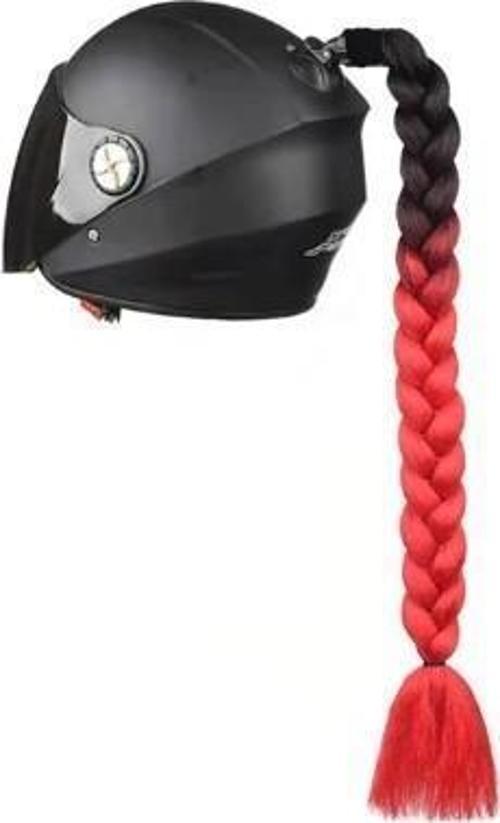 Tex Kask Süsü 5 Motosiklet Bisiklet Ve Kayak Kask Süsü Kalın Örgü At Kuyruğu Saç Kırmızı Lila