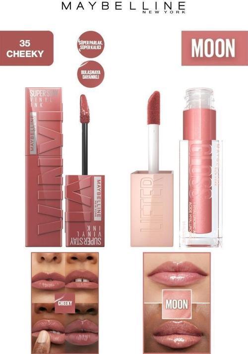 Maybelline Dudak Dolgunlaştırıcı Parlatıcı Kalıcı Işıltılı Dudaklar Nemlendirici Lip Gloss Seti 35 Cheeky-003 Moon