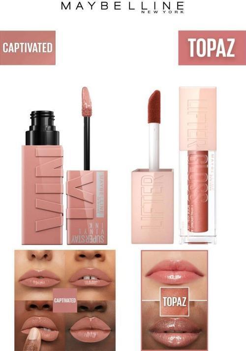 Maybelline Dudak Dolgunlaştırıcı Parlatıcı Kalıcı Işıltılı Dudaklar Nemlendirici Lip Gloss Seti 95 Captivated-009 Topaz