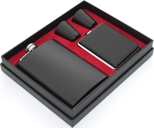 Paslanmaz Çelik 2 Shot Bardak Sigara Tabakalı Matara Seti