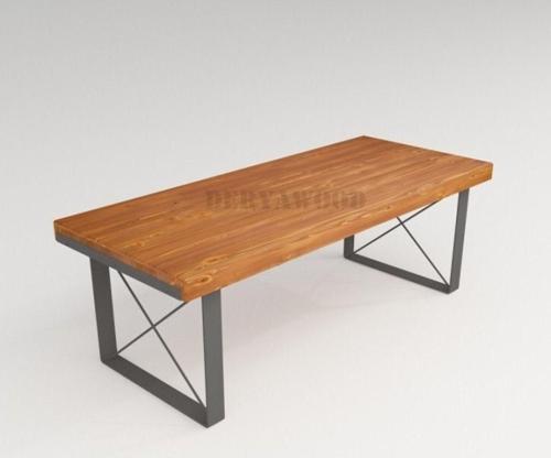 Masif Ahşap Lotus Toplantı Masası Gri Ayak 100x220x76 cm