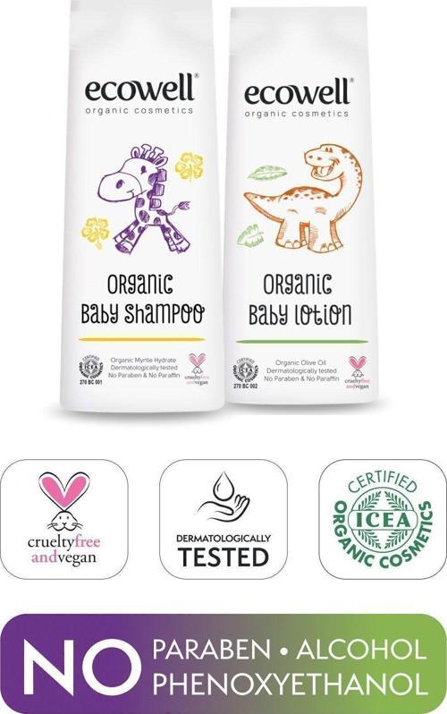 Bebek Saç & Vücut Şampuanı + Nemlendirici Yüz & Vücut Losyonu, Organik & Vegan Sertifikalı 2 x 300ml