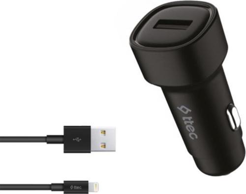 1x USB Girişli 120CM İphone Lightning Şarj Kablolu Araç Şarj Cihazı, 12/24V Çakmaklık Girişli Akım Korumalı