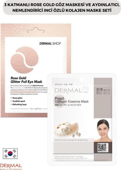 3 Katmanlı Rose Gold Göz Maskesi ve Aydınlatıcı, Nemlendirici Inci Özlü Kolajen Maske Seti